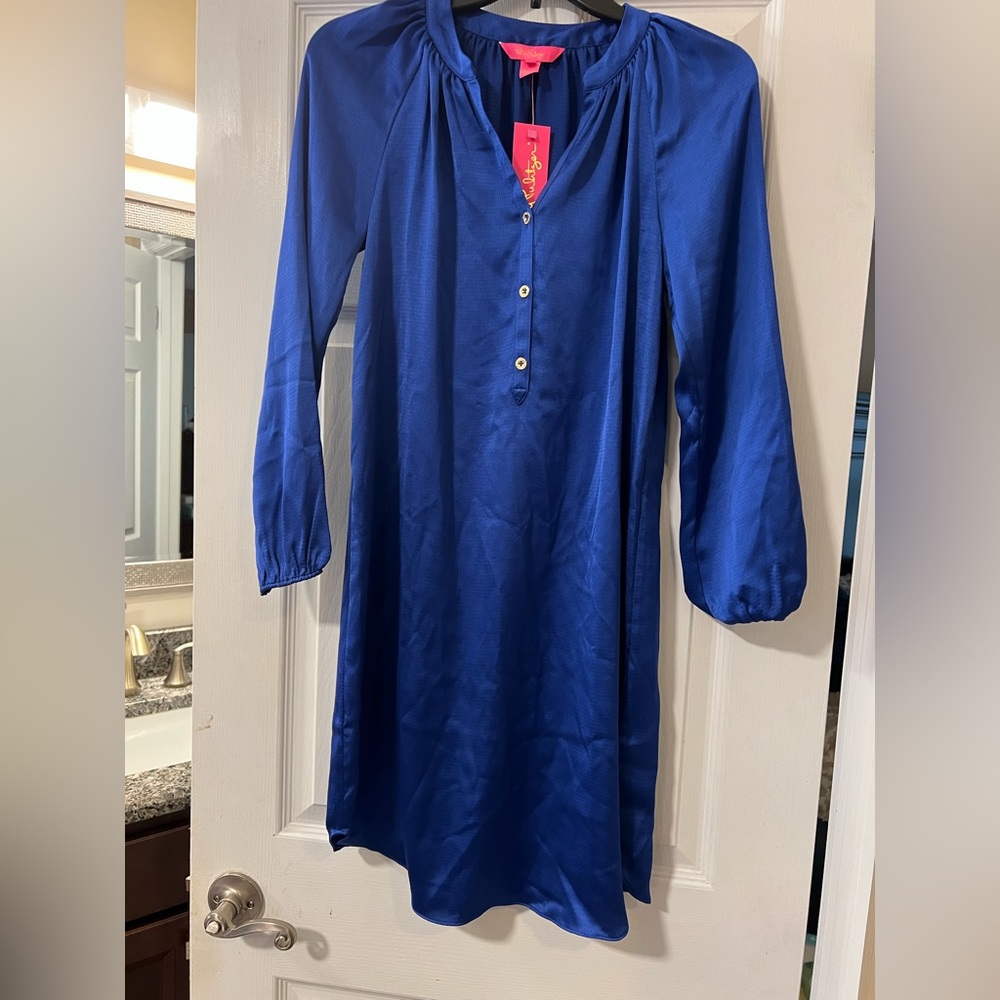 NWT Lilly Pulitzer Royal Blue Saige Balloon Sleeve Dress Size XXS